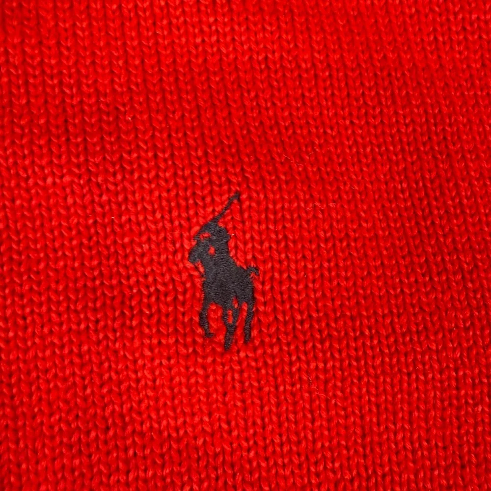 Polo Ralph Lauren Mens XL Red Cotton Crewneck Sweater Navy Pony Logo‎ Vintage